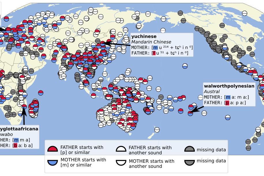 World map with language data.